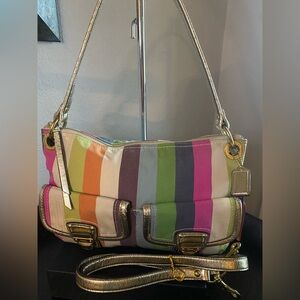 Coach Poppy Legacy Striped Sequined Hippie Crossbody Purse 19025